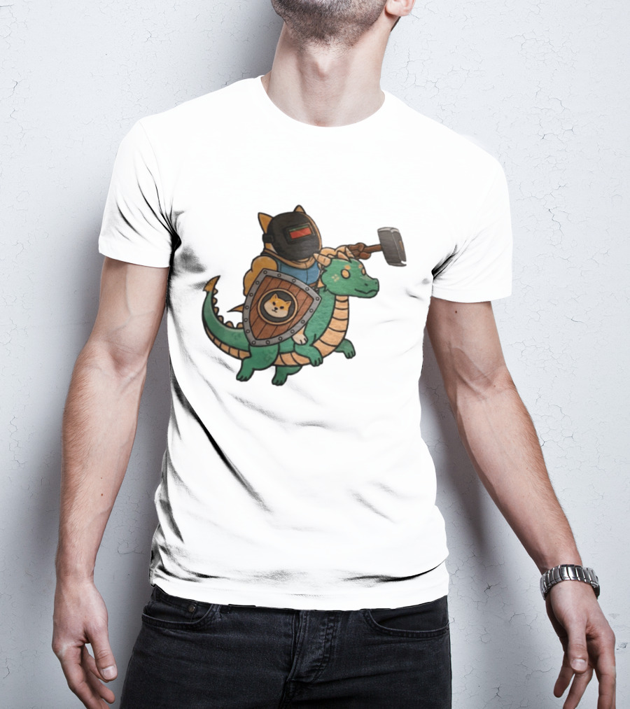 Doge Memes Warrior Dragon Ride Welding Mask Hammer And Shield T-Shirt