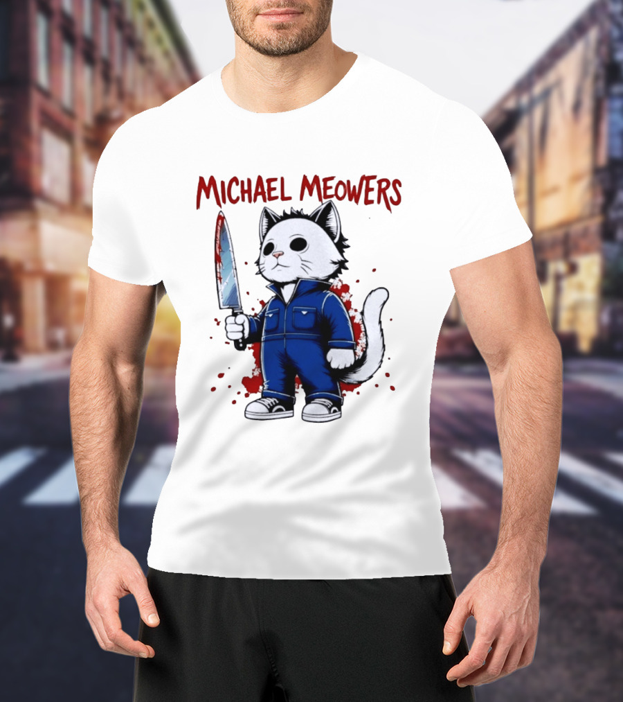 Michael Meowers Halloween Slasher Cat With Knife T-Shirt