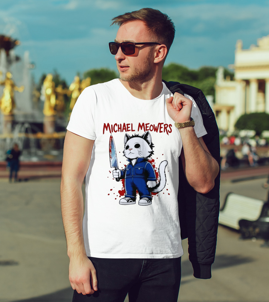 Michael Meowers Halloween Slasher Cat With Knife T-Shirt