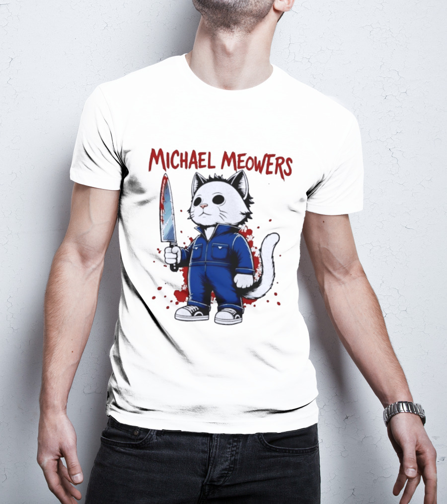 Michael Meowers Halloween Slasher Cat With Knife T-Shirt