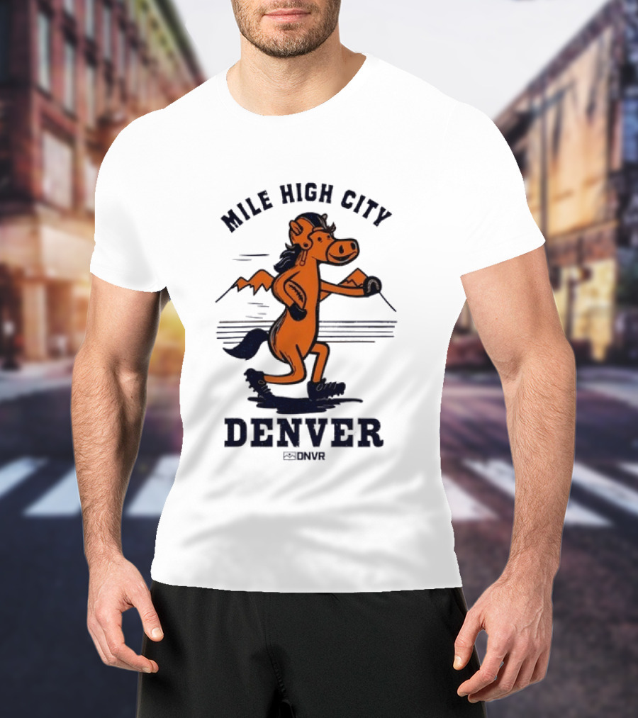 Mile High City Denver Broncos DNVR Retro Horse Running Football T-Shirt