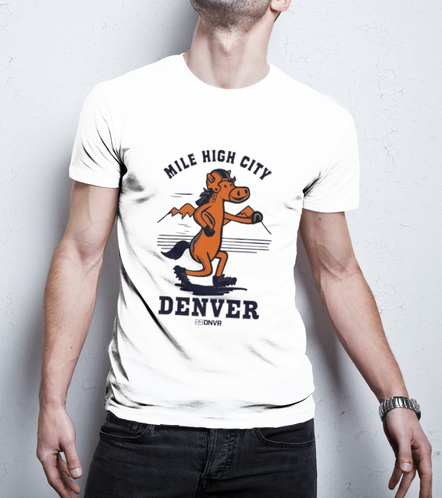 Mile High City Denver Broncos DNVR Retro Horse Running Football T-Shirt