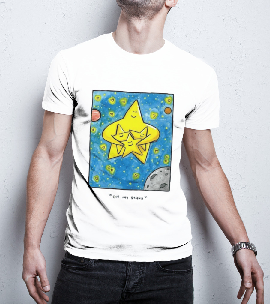 Oh My Stars Family Of Stars Celestial Background With Planets And Hearts T-Shirt