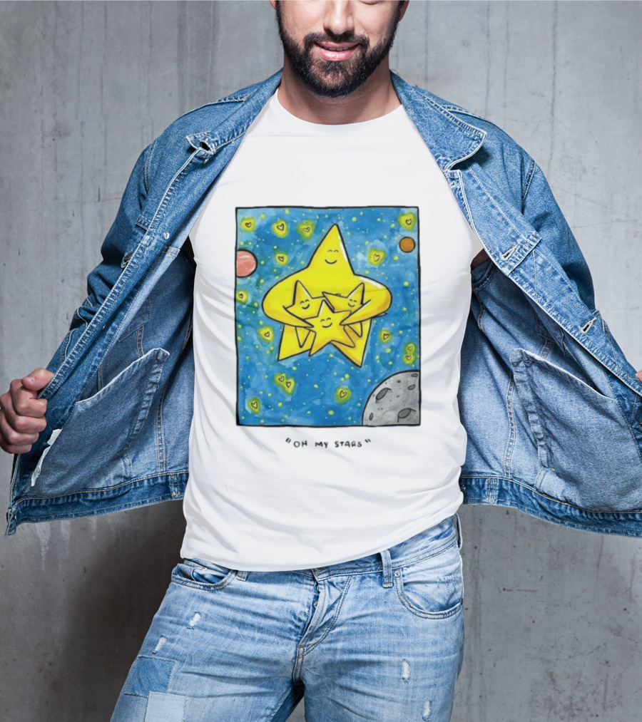 Oh My Stars Family Of Stars Celestial Background With Planets And Hearts T-Shirt