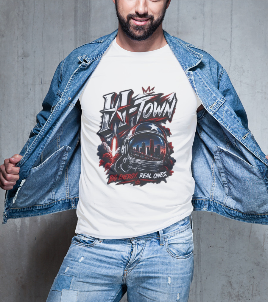 H Town Big Energy Real Ones Houston Astronaut Skyline T-Shirt