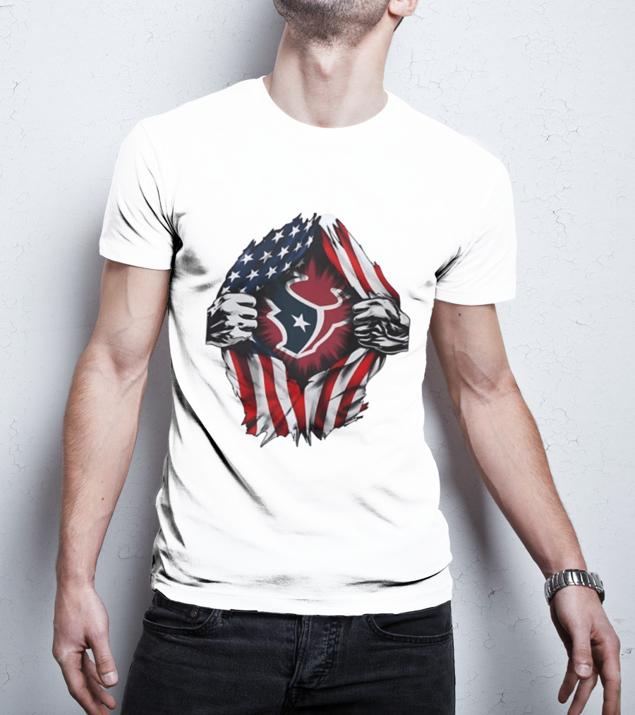 Houston Texans American Flag Ripped Chest NFL Fan T-Shirt