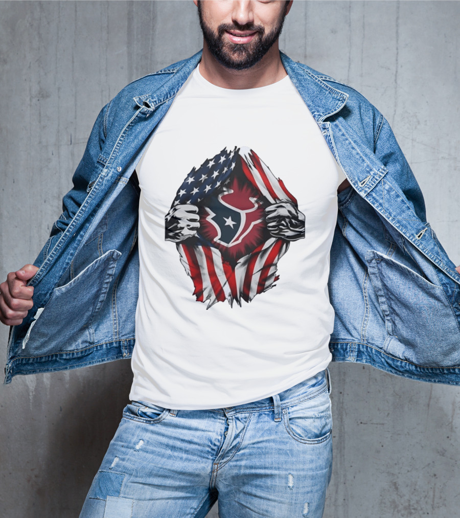 Houston Texans American Flag Ripped Chest NFL Fan T-Shirt