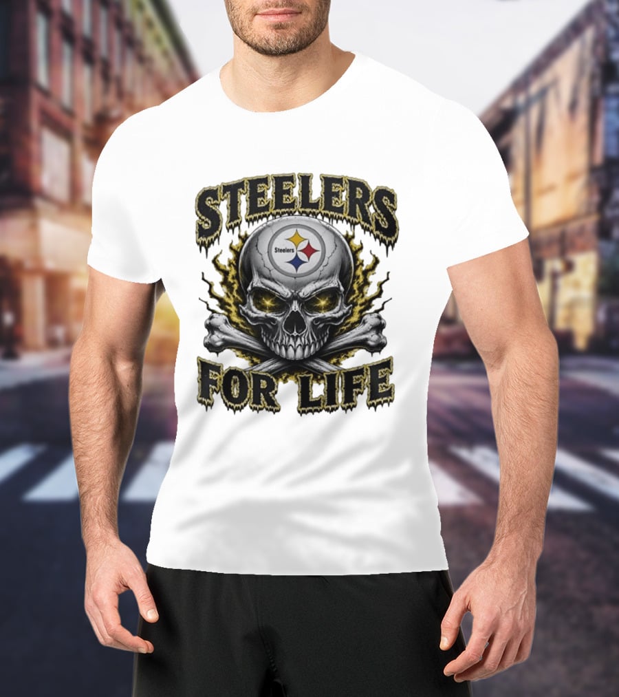Pittsburgh Steelers Skull For Life Football Fanatic T-Shirt