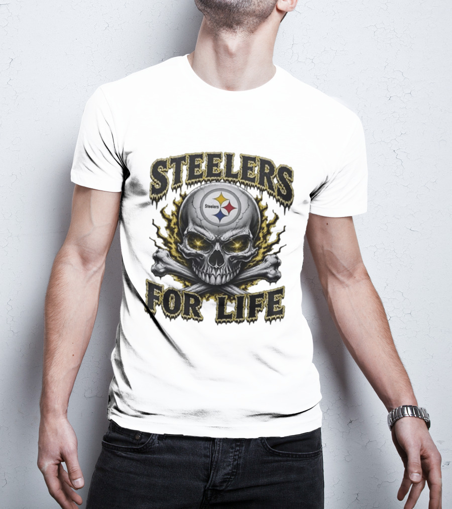 Pittsburgh Steelers Skull For Life Football Fanatic T-Shirt