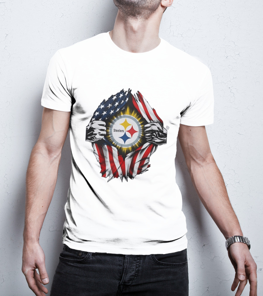 Pittsburgh Steelers American Flag Ripped Chest T-Shirt