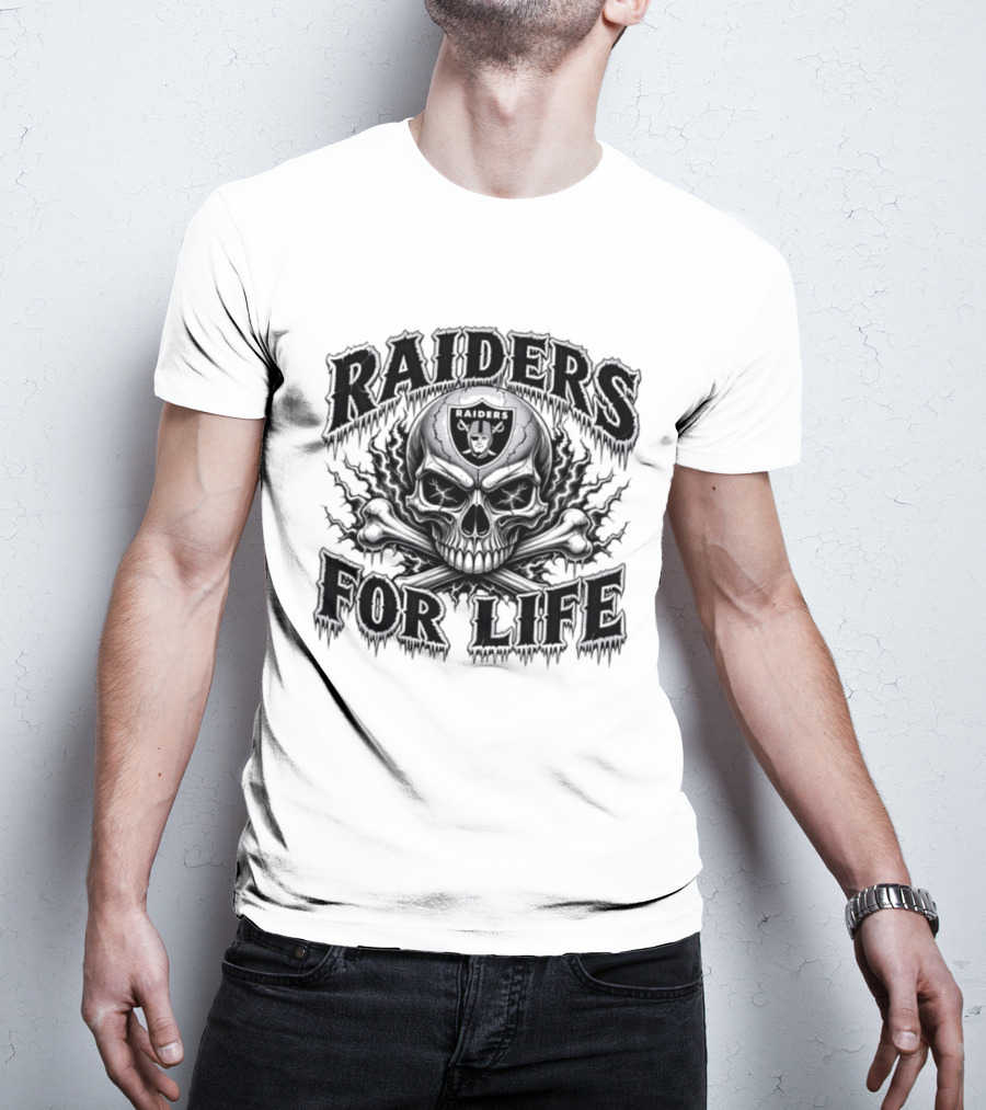 Raiders For Life Skull And Crossbones Melting Drip T-Shirt