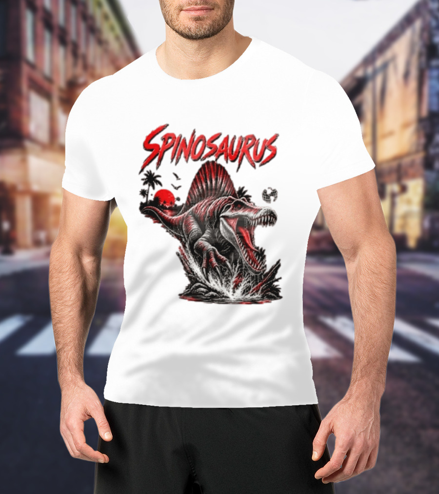 Spinosaurus Late Cretaceous 112 93 Million Years Ago Apex Predator Dinosaur Tropical Scene T-Shirt