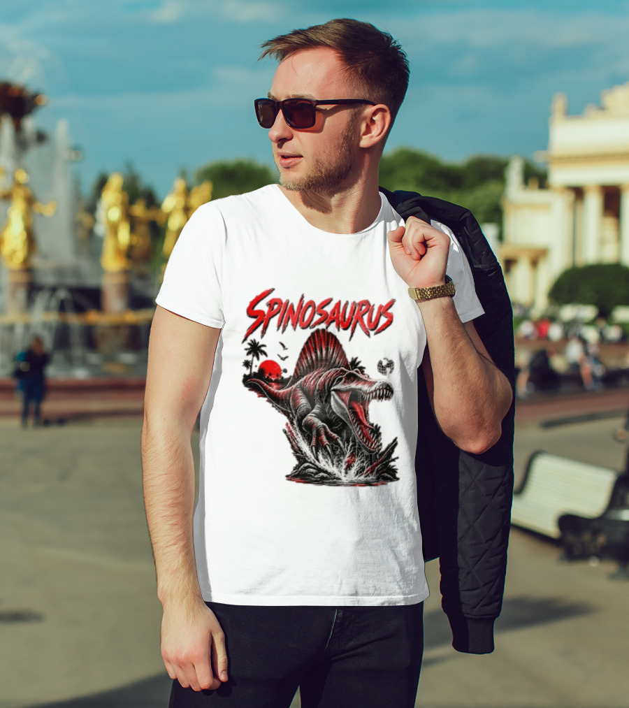 Spinosaurus Late Cretaceous 112 93 Million Years Ago Apex Predator Dinosaur Tropical Scene T-Shirt