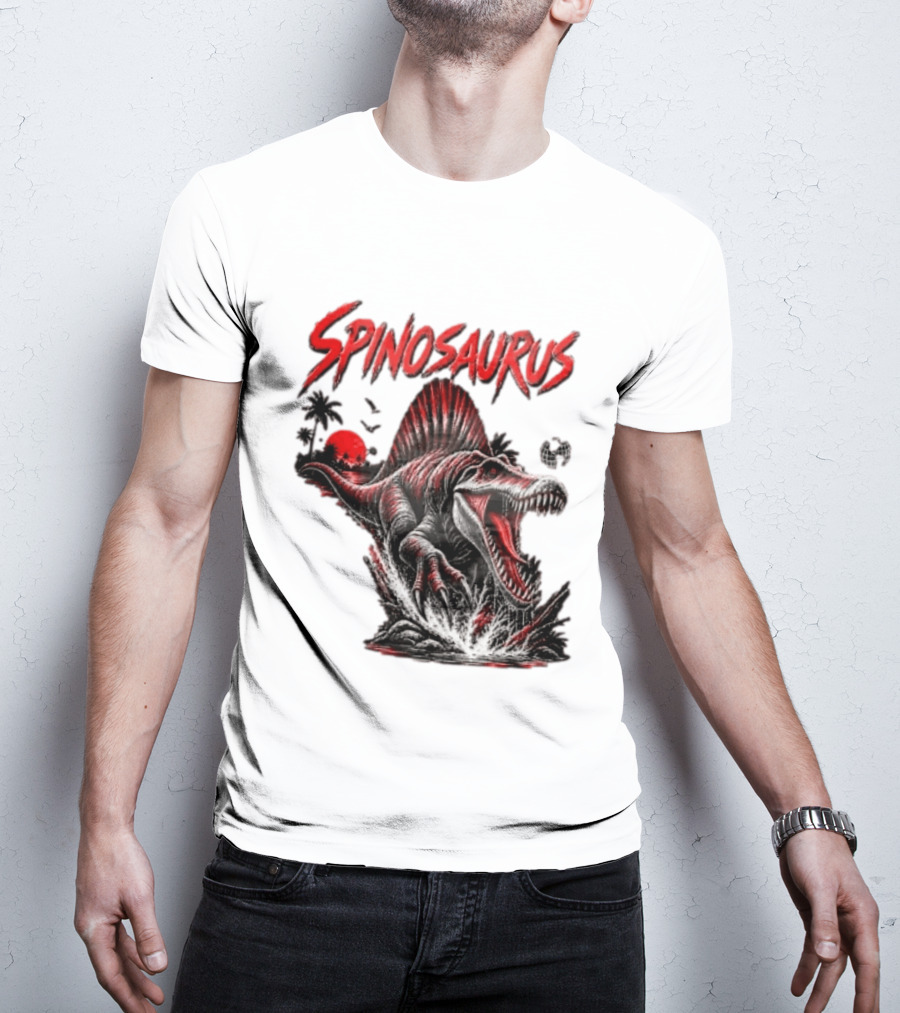 Spinosaurus Late Cretaceous 112 93 Million Years Ago Apex Predator Dinosaur Tropical Scene T-Shirt
