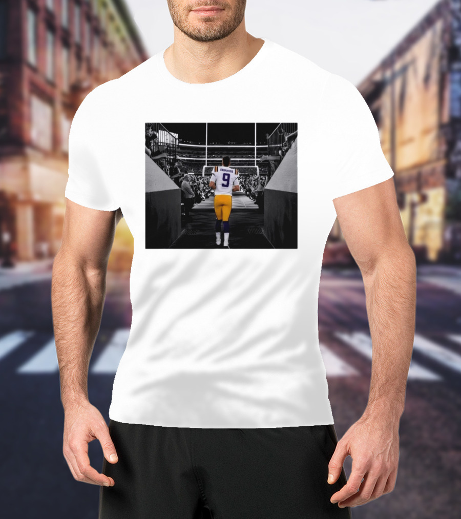 Joe Burrow 9 LSU Tigers Football Quarterback Stadium Entrance T-Shirt