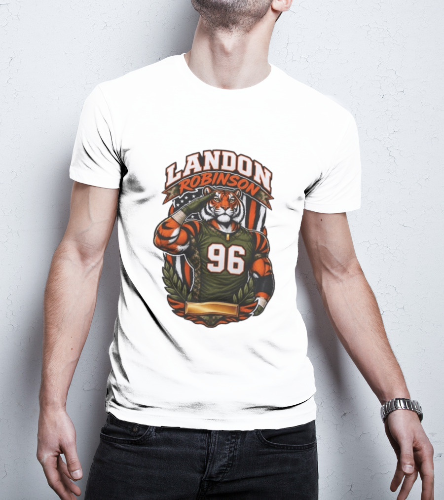 Landon Robinson 96 Tiger American Flag Salute T-Shirt