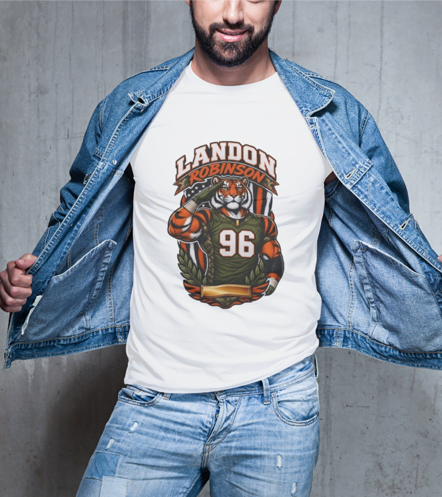 Landon Robinson 96 Tiger American Flag Salute T-Shirt