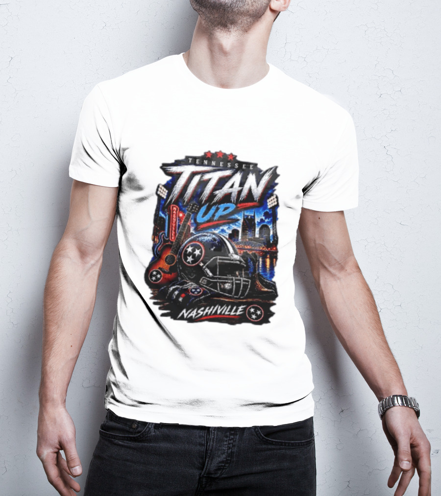 Tennessee Titan Up Football Helmet Guitar Nashville Skyline Titans T-Shirt