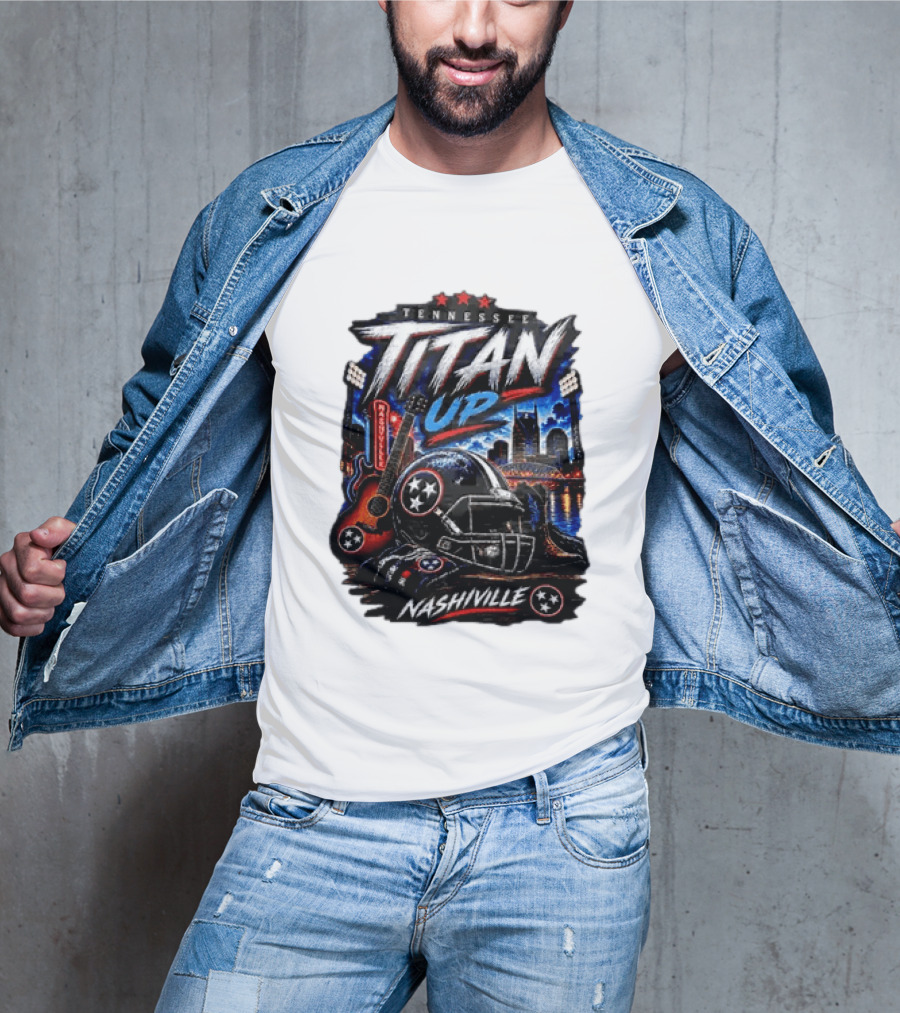 Tennessee Titan Up Football Helmet Guitar Nashville Skyline Titans T-Shirt