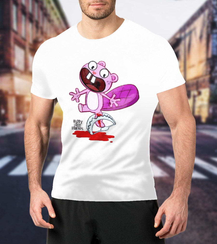 Toothy Happy Tree Friends Cartoon Beaver Stuck In Bear Trap T-Shirt
