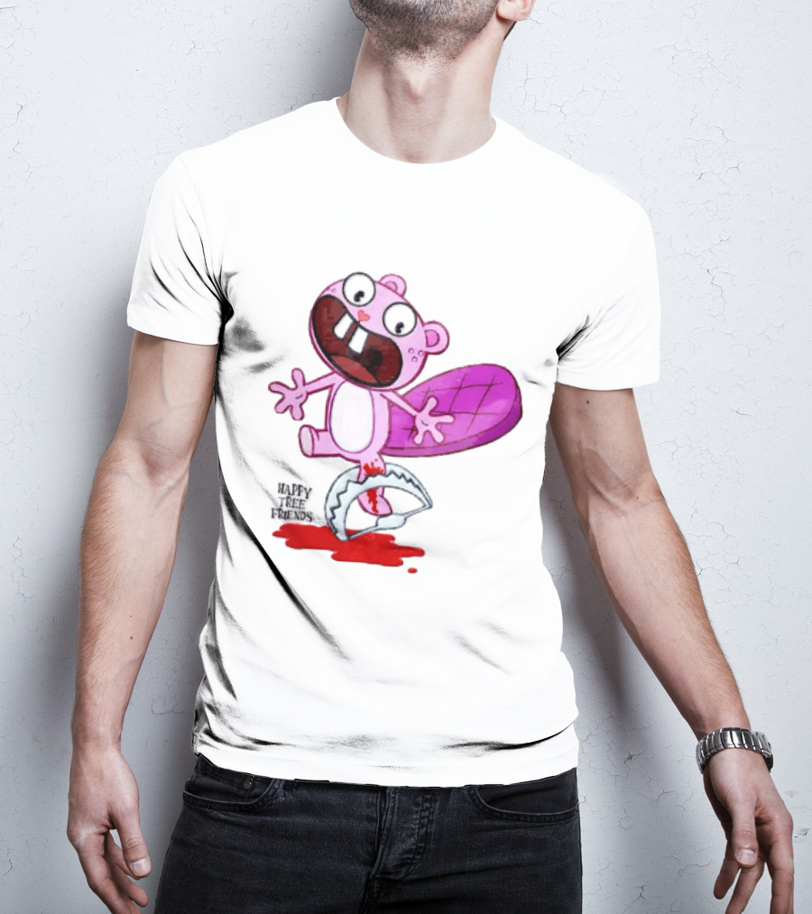 Toothy Happy Tree Friends Cartoon Beaver Stuck In Bear Trap T-Shirt
