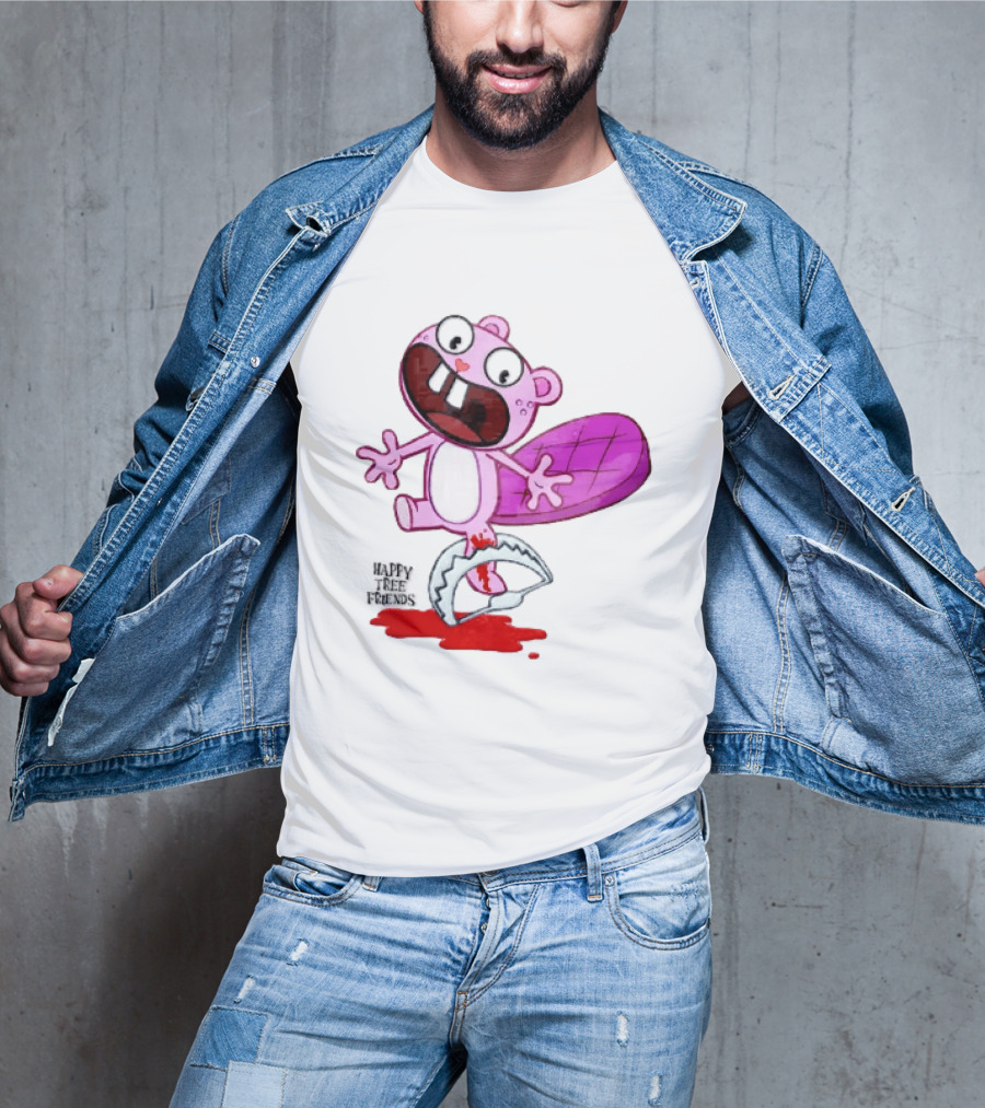 Toothy Happy Tree Friends Cartoon Beaver Stuck In Bear Trap T-Shirt