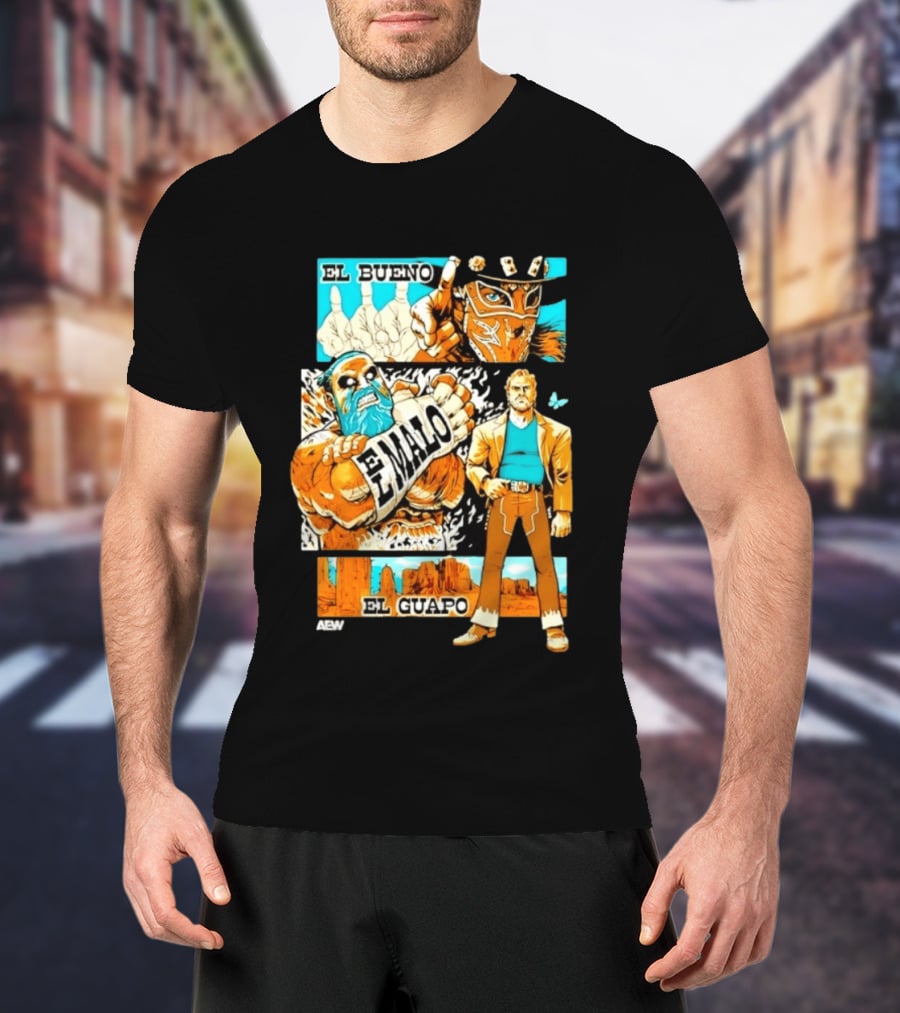 AEW El Bueno El Malo El Guapo Wrestling Comic T-Shirt