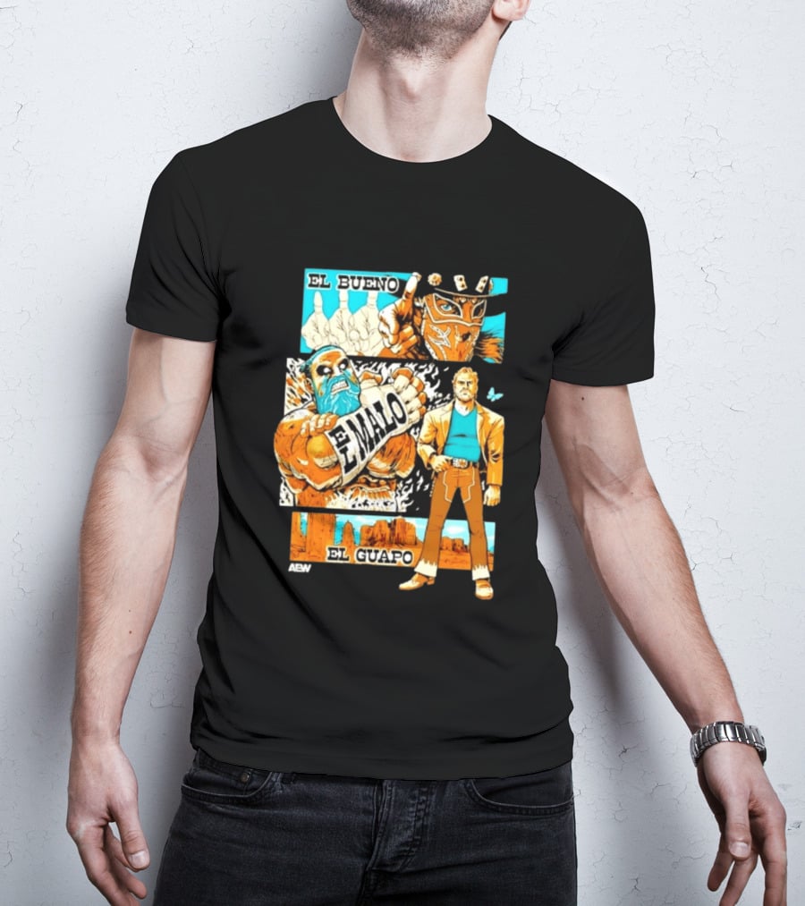 AEW El Bueno El Malo El Guapo Wrestling Comic T-Shirt