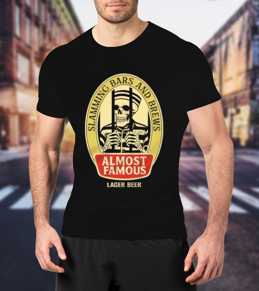 Almost Famous Slamming Bars And Brews Lager Beer Skeleton T-Shirt