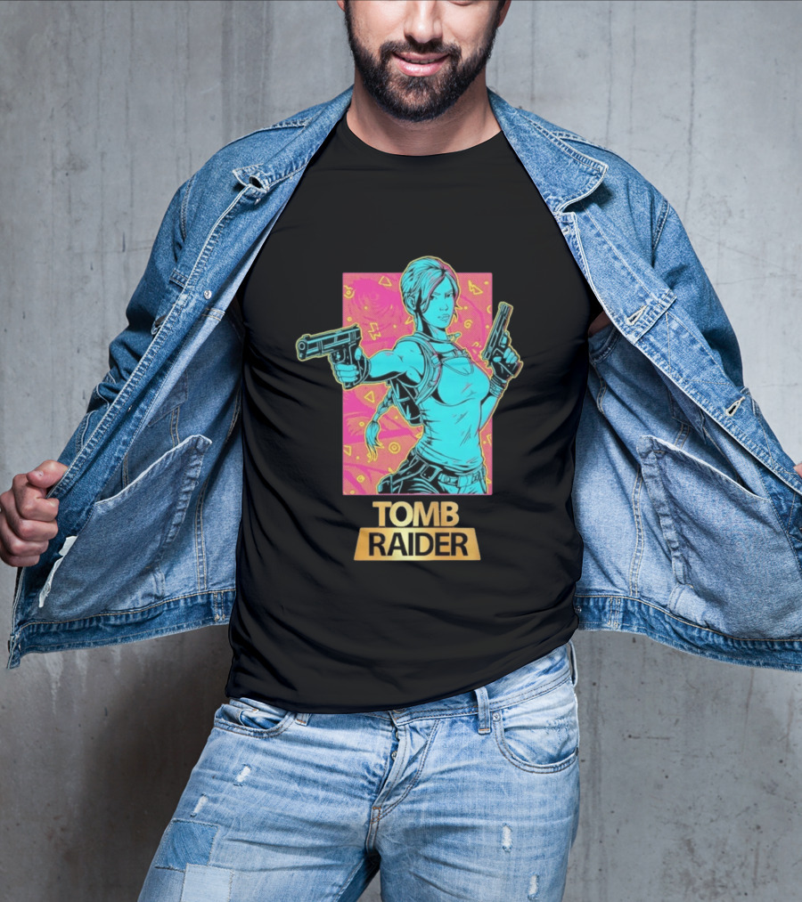 Tomb Raider Lara Croft Neon Halftone Dual Pistols T-Shirt