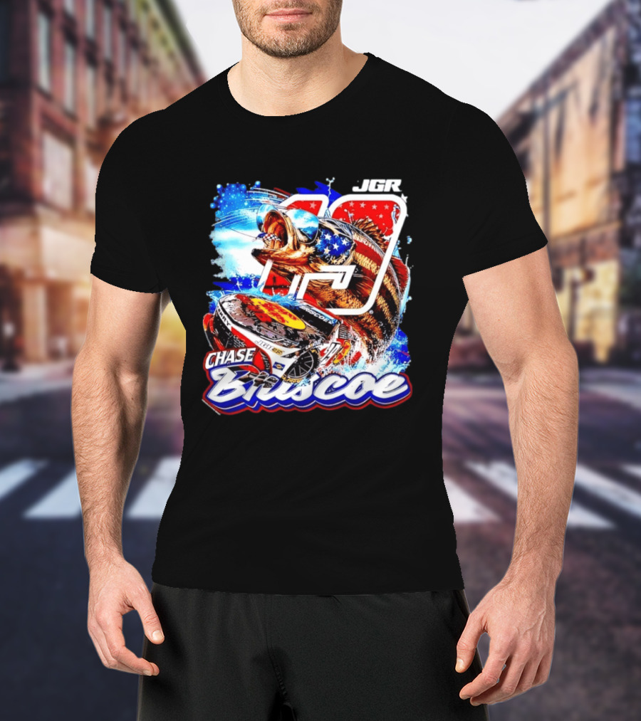 Chase Briscoe 19 JGR NASCAR Bass Pro Shops American Flag Racing Fish T-Shirt