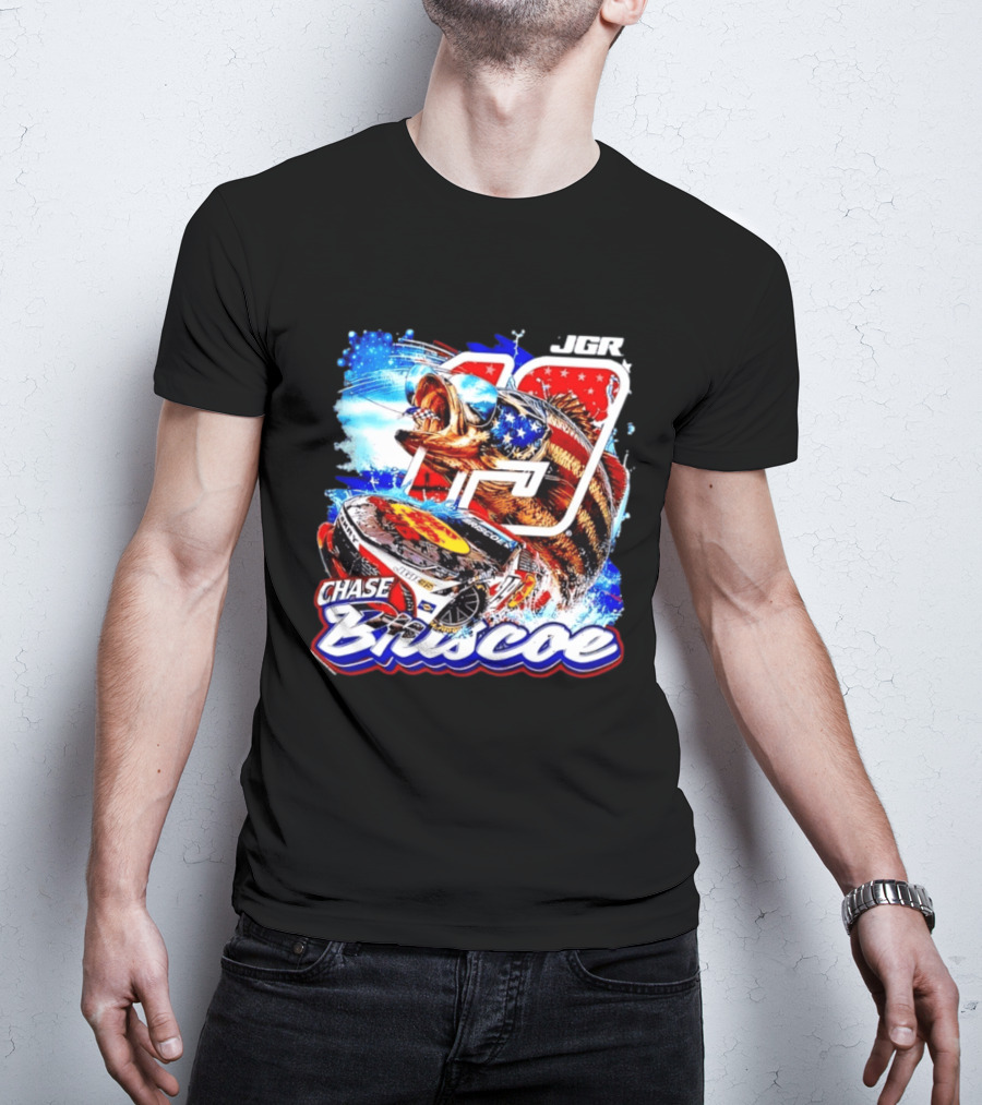 Chase Briscoe 19 JGR NASCAR Bass Pro Shops American Flag Racing Fish T-Shirt