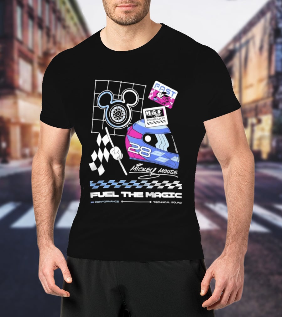 Mickey Mouse Fast Formula 1 Racing Helmet Fuel The Magic P1 Performance T-Shirt