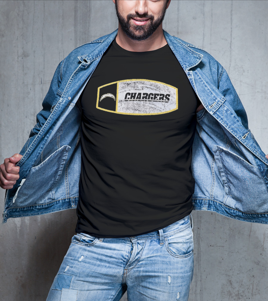 Los Angeles Chargers Distressed Look With Iconic Bolt Border T-Shirt