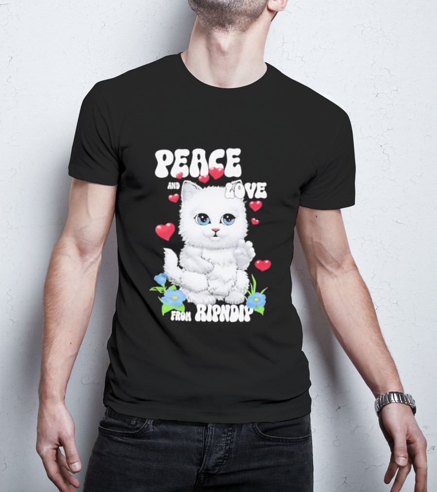 Peace And Love Ripndip Cat Kitten Hearts And Flowers T-Shirt