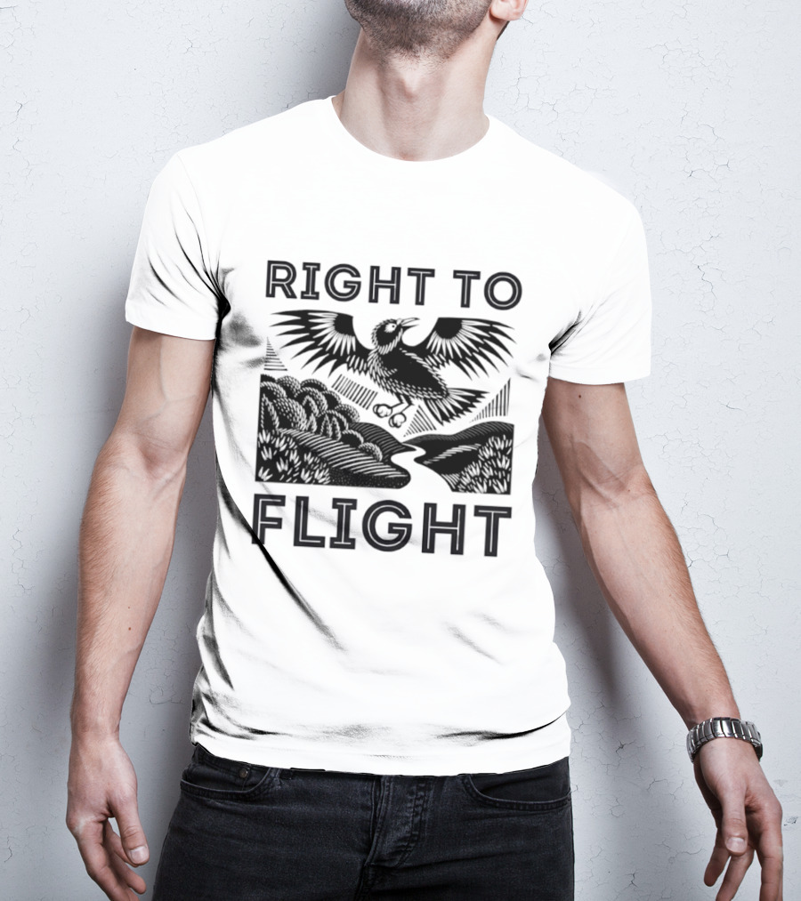 Right To Flight Raven Bird Nature Linocut T-Shirt