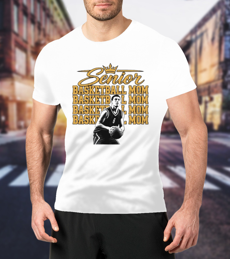 Senior Basketball Mom With Player Silhouette And Crown T-Shirt