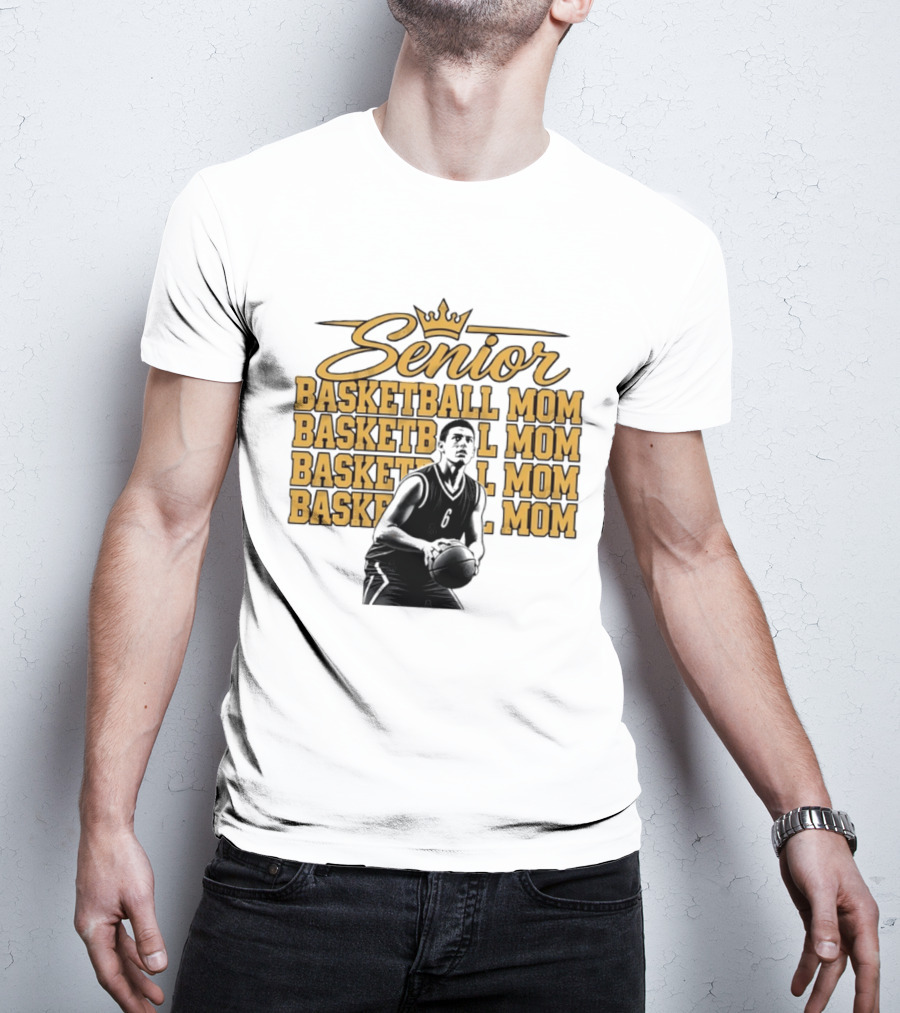 Senior Basketball Mom With Player Silhouette And Crown T-Shirt