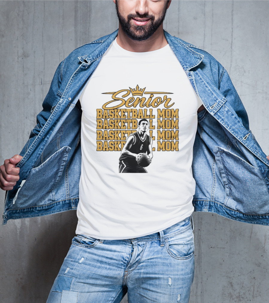 Senior Basketball Mom With Player Silhouette And Crown T-Shirt