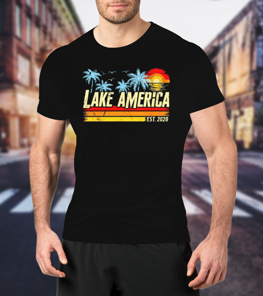 Lake America Sunset Palms Vintage Est 2026 T-Shirt