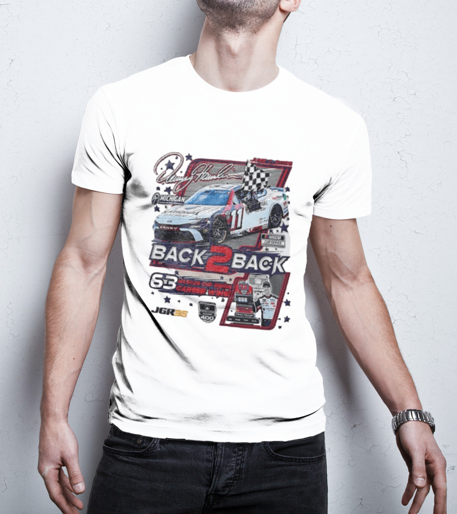 Denny Hamlin 60 NASCAR Cup Series Career Wins Back 2 Back Joe Gibbs Racing Michigan International Speedway NASCAR Cup Series Firekeepers Casino 400 T-Shirt