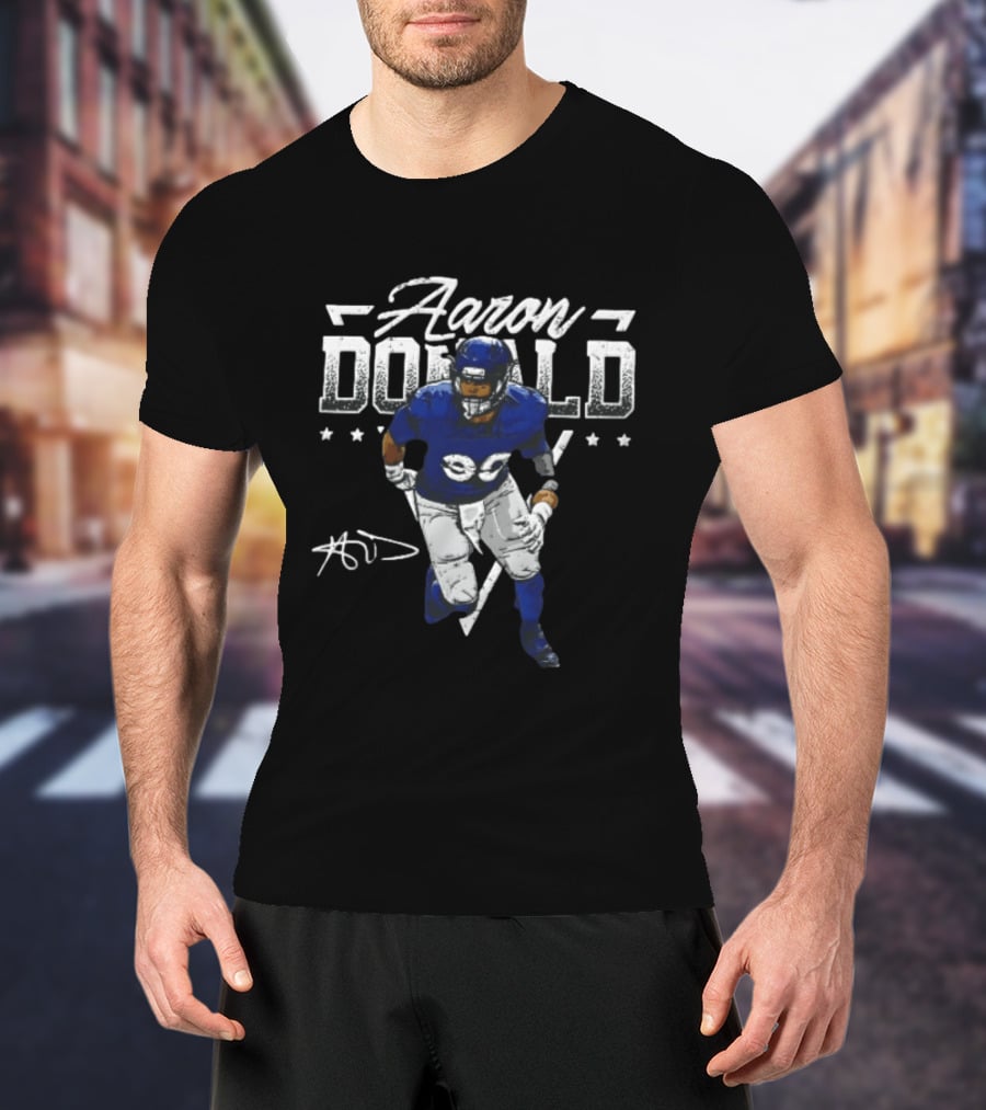Aaron Donald Halftone Distressed Stars Player Photo T-Shirt
