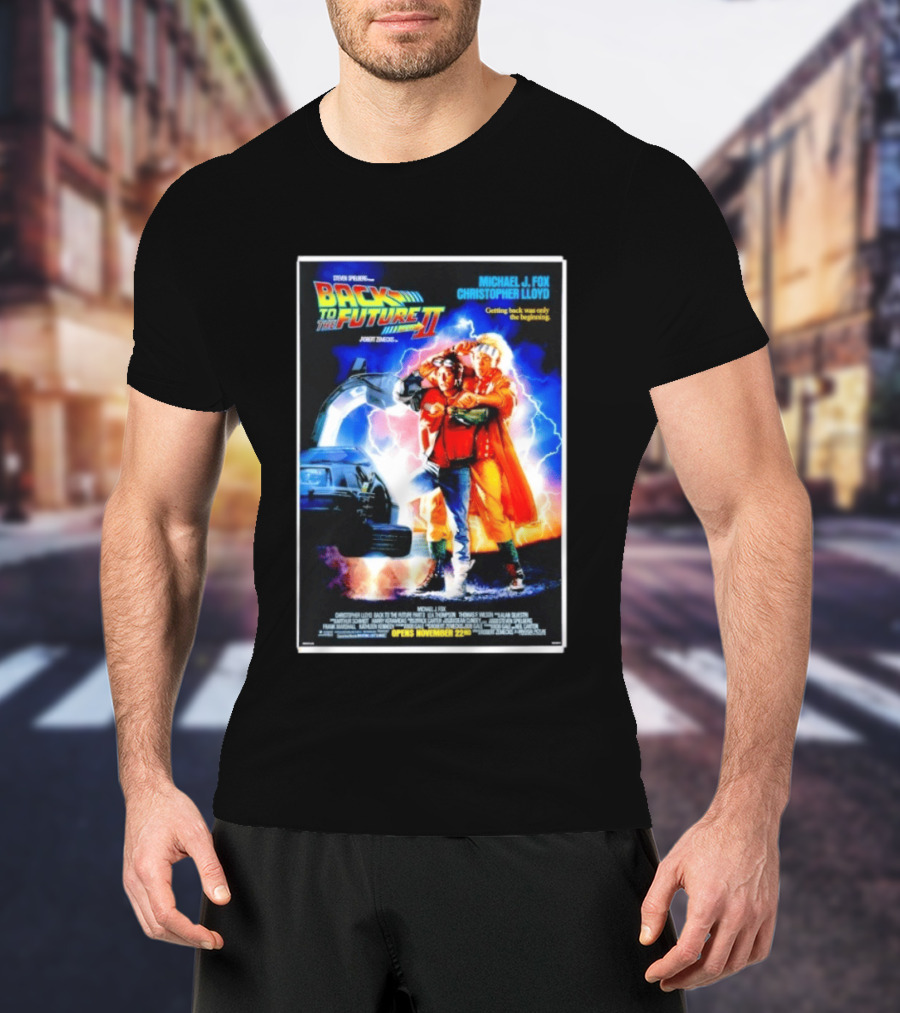 Back To The Future Part II Movie Michael J Fox Christopher Lloyd DeLorean Time Machine November 22 Spielberg T-Shirt