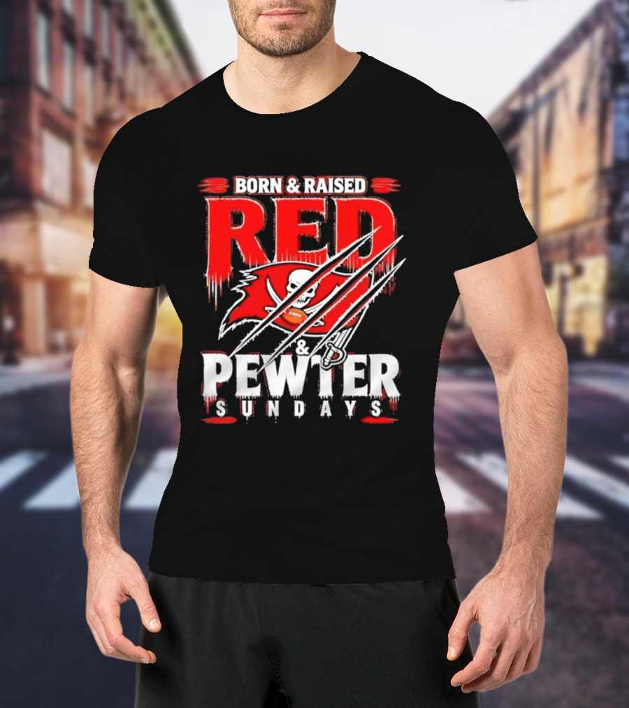Born & Raised Red & Pewter Sundays Tampa Bay Buccaneers Fan Gear T-Shirt