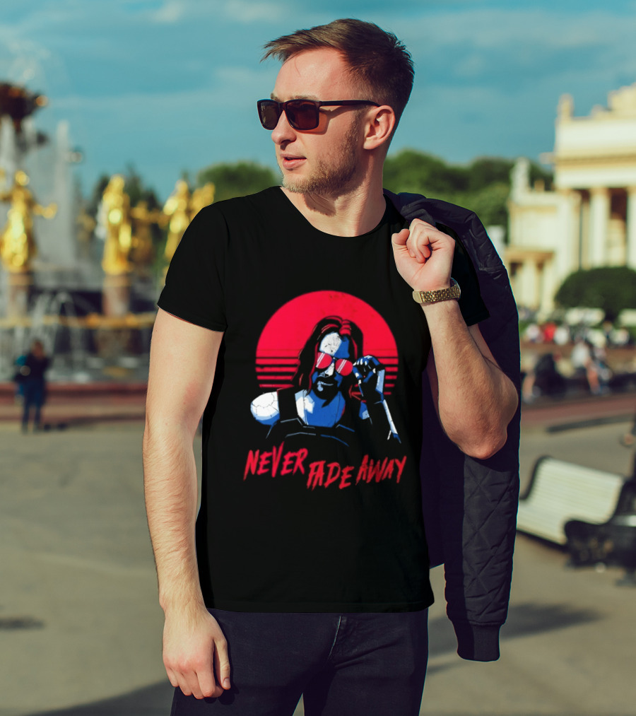 Johnny Silverhand Never Fade Away Retro Red Sun Glasses T-Shirt