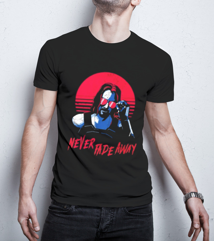 Johnny Silverhand Never Fade Away Retro Red Sun Glasses T-Shirt