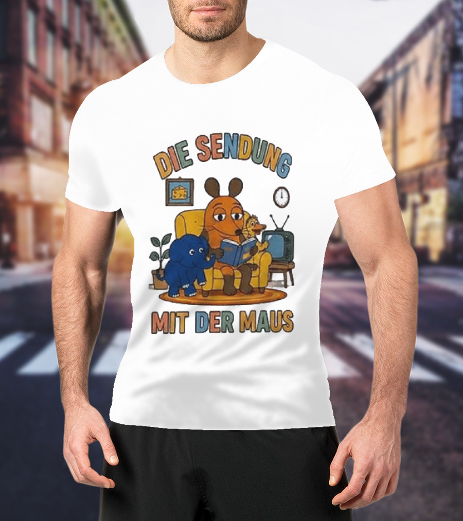 Die Sendung Mit Der Maus Cartoon Maus Ente Elefant Lesen Sitzung Wohnzimmeruhr T-Shirt