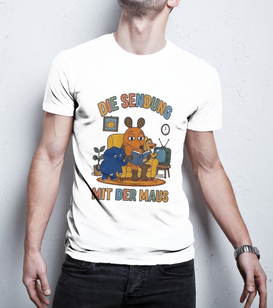 Die Sendung Mit Der Maus Cartoon Maus Ente Elefant Lesen Sitzung Wohnzimmeruhr T-Shirt