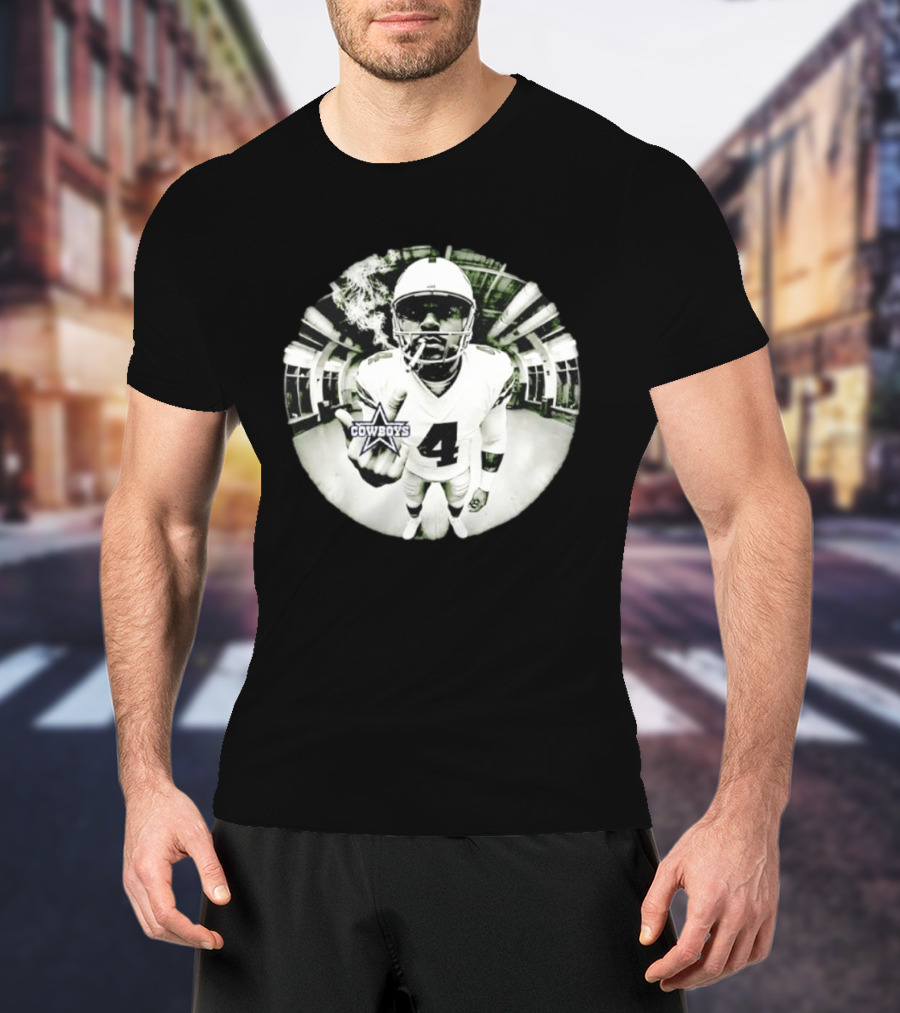 Dak Prescott Cowboys Number 4 Smoking وسط البنية التحتية T-Shirt