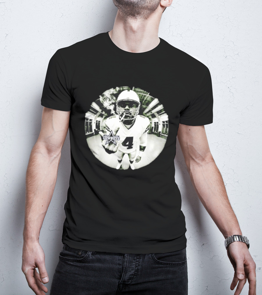 Dak Prescott Cowboys Number 4 Smoking وسط البنية التحتية T-Shirt